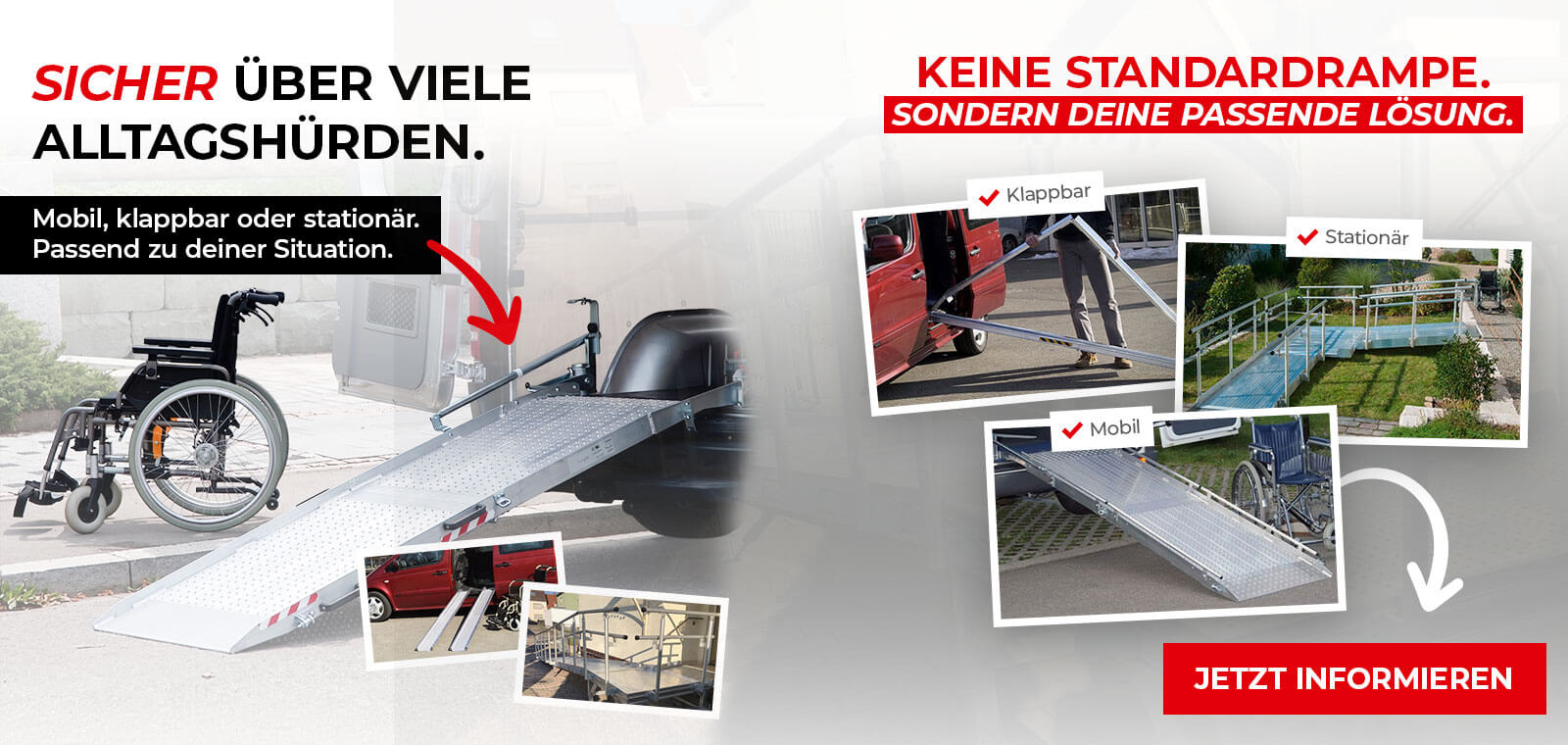 Kommen Sie sicher über viele Alltagshürden mit unseren mobilen, klappbaren oder stationären barrierefreien Zugängen.
